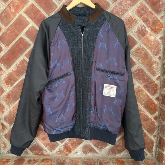 PETER CHRISTIAN Harris Tweed 42 Bomber Harrington Jacket Blue Wool Windowpane - Picture 4 of 11